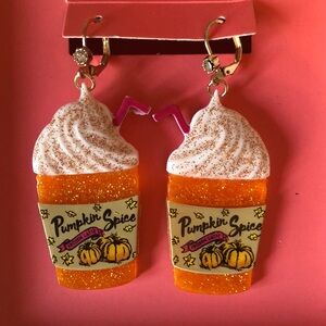 Betsy Johnson Pumpkin Spice Earrings. New with tag and box. Pierced.